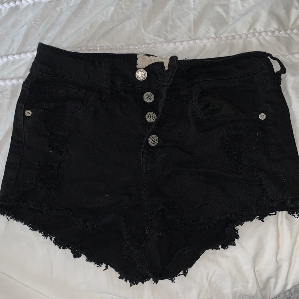 Altar’d State black denim button fly shorts.